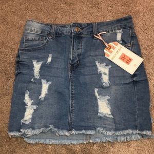 distressed denim skirt